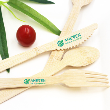 Disposable Environmentally Friendly Bamboo Spoons And Forks Utensils Cutlery Set For Travel Fast Food Using